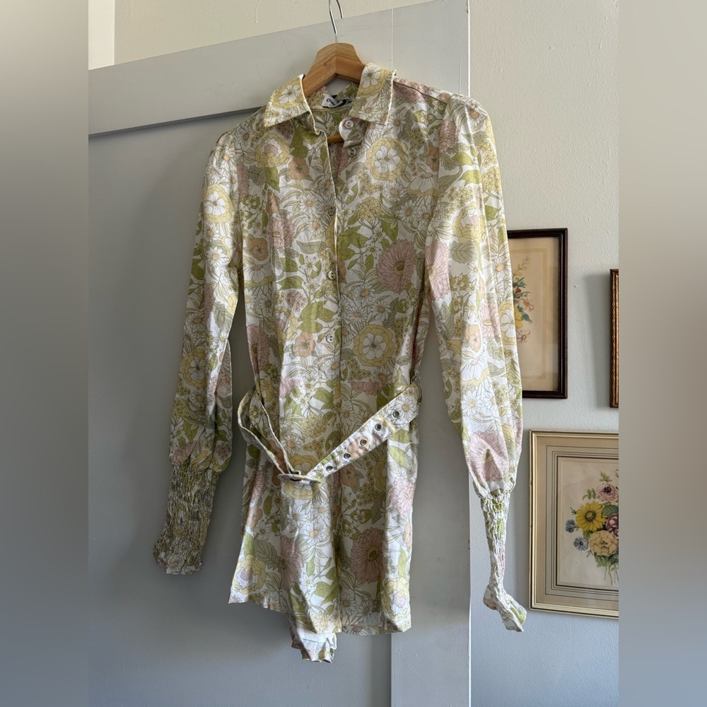 Floral Long-Sleeve Button-Up Romper